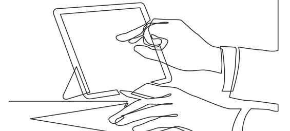 continuous line drawing of hands writing pointing at tablet screen.jpg